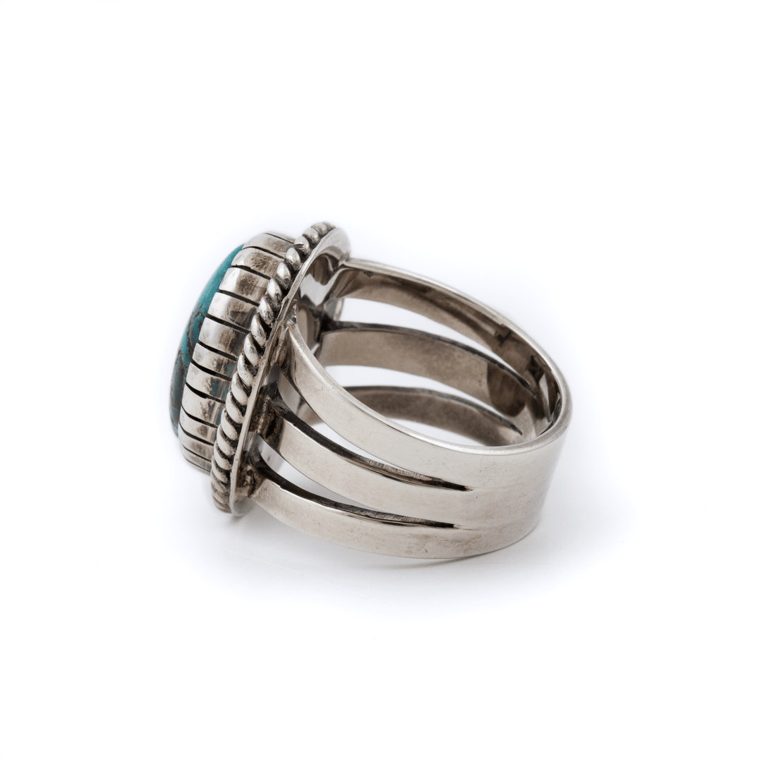 Silver x Contemporary Bisbee Turquoise Rope Bezel Signet - Kingdom Jewelry