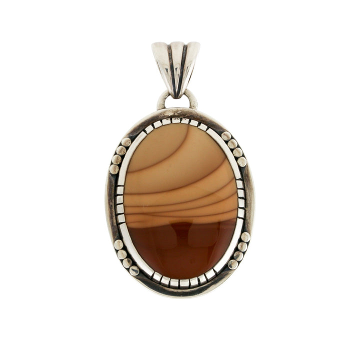 Silver x Contemporary Oval - Cut Landscape Bruneau Jasper Pendant - Kingdom Jewelry