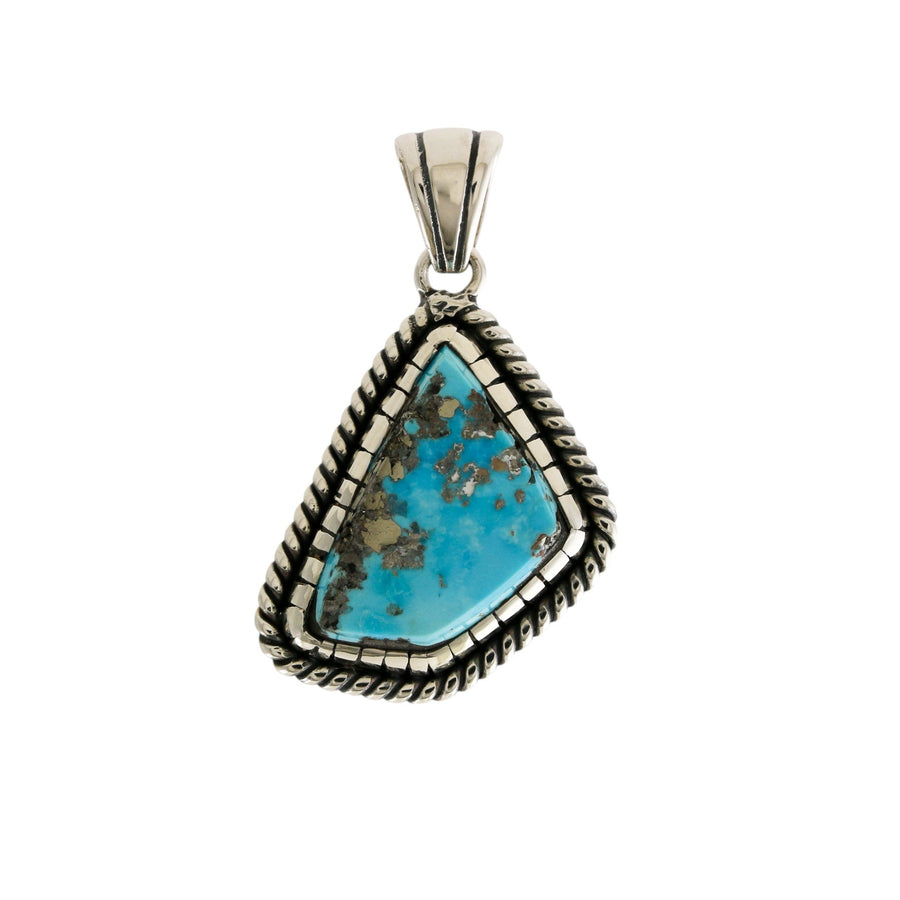 Silver x Contemporary Pyritic Morenci Turquoise Asymmetrical Pendant - Kingdom Jewelry
