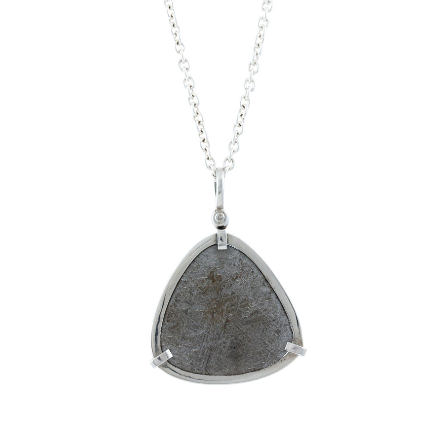 Silver x Crystallized Gibeon Meteorite Guitar Pick Pendant Necklace - Kingdom Jewelry