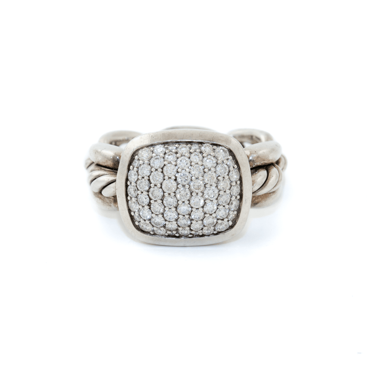 Silver x David Yurman Wellesley Cable Link Chain Pave Diamonds Signet - Kingdom Jewelry