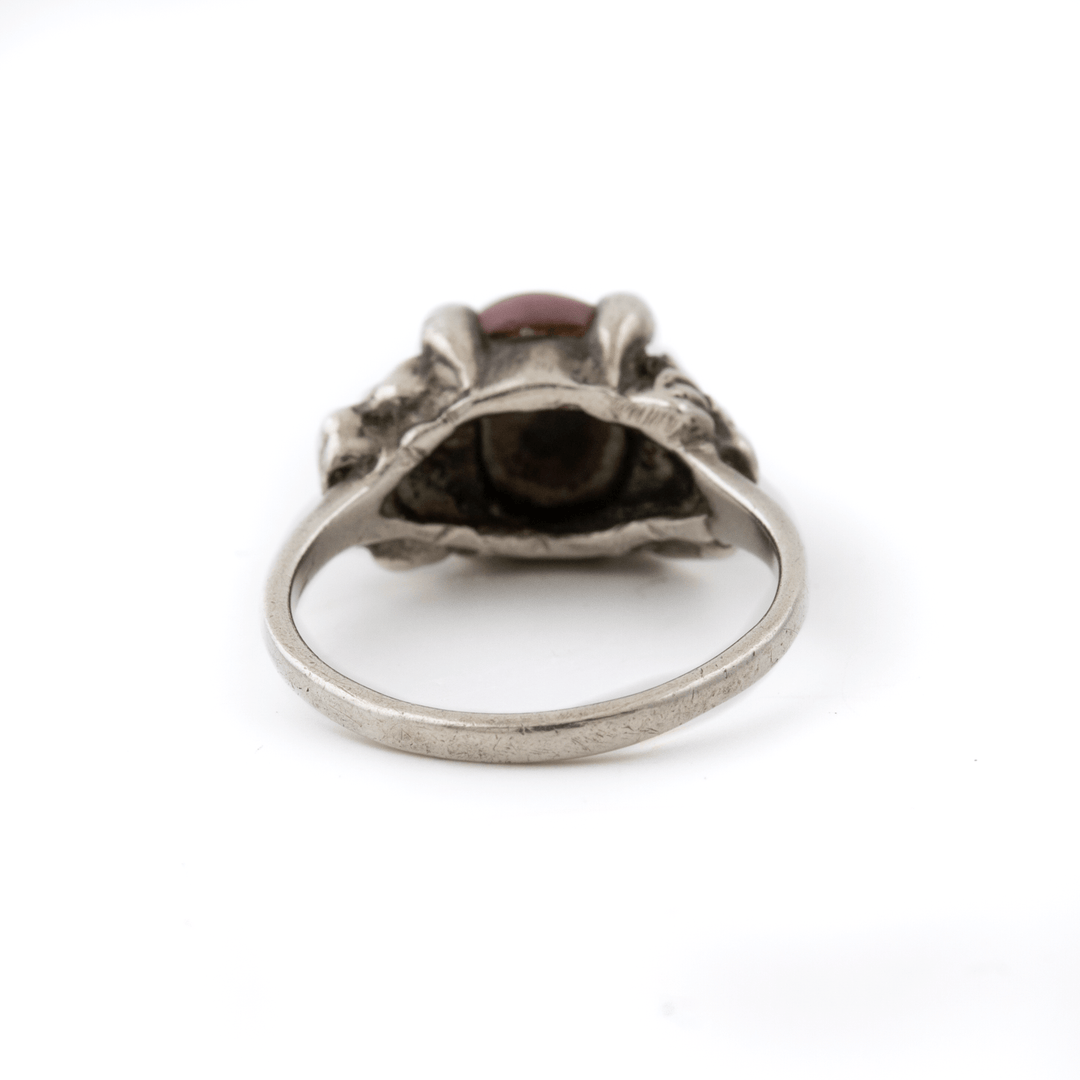 Silver x Detailed 1960's Roses - Motif Rhodochrosite Solitaire - Kingdom Jewelry