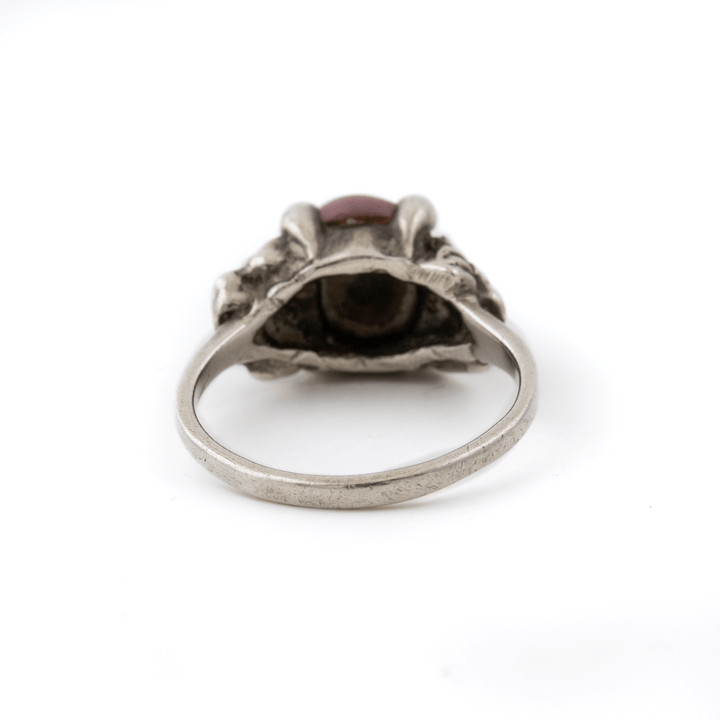 Silver x Detailed 1960's Roses - Motif Rhodochrosite Solitaire - Kingdom Jewelry