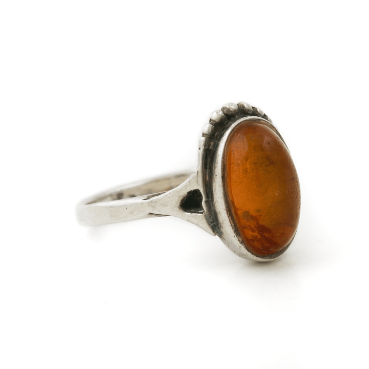Silver x Domed 1950's Baltic Amber Oval Ring - Kingdom Jewelry