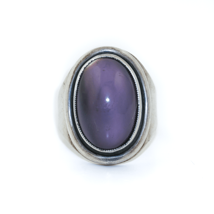 Silver x Domed 1970's Purple Cat's Eye Signet - Kingdom Jewelry