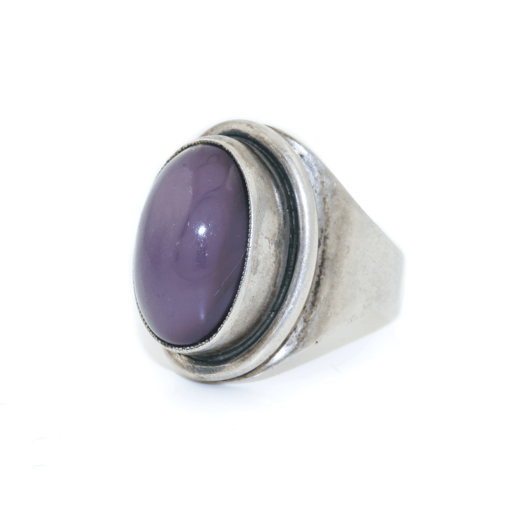 Silver x Domed 1970's Purple Cat's Eye Signet - Kingdom Jewelry