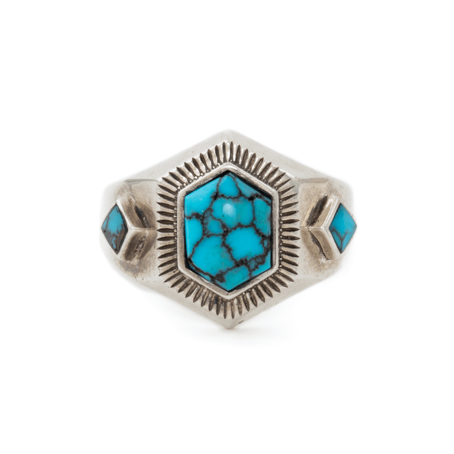 Silver x Egyptian Turquoise Deco "Roku" Gemini Signet - Kingdom Jewelry