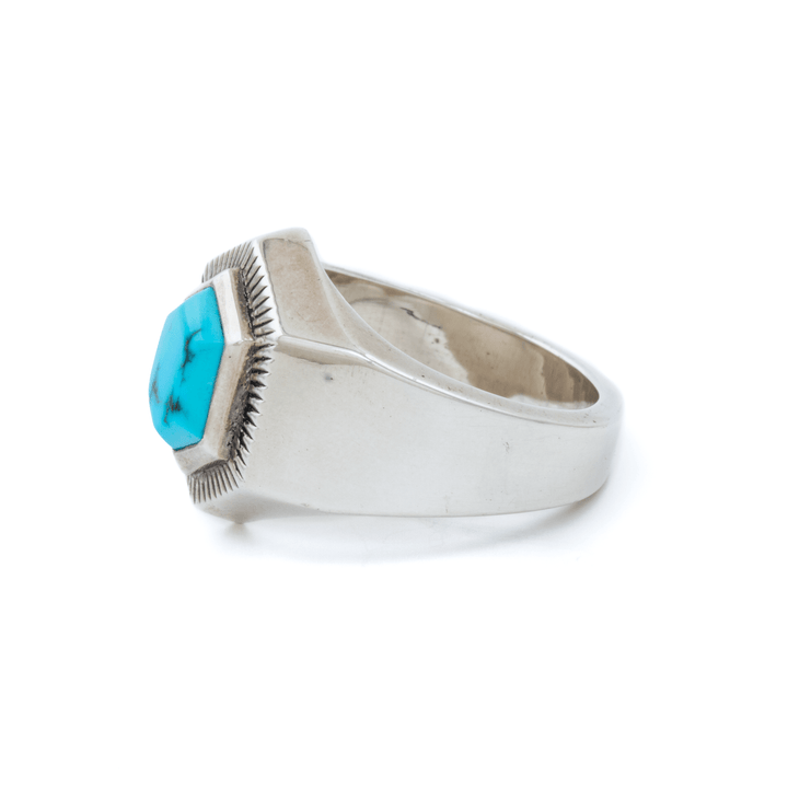 Silver x Egyptian Turquoise Deco "Roku" Solitaire Signet - Kingdom Jewelry