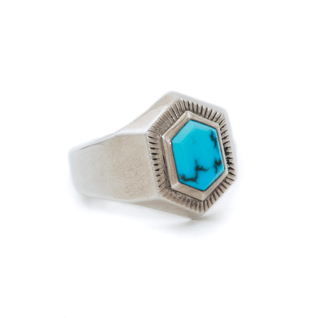Silver x Egyptian Turquoise Deco "Roku" Solitaire Signet - Kingdom Jewelry