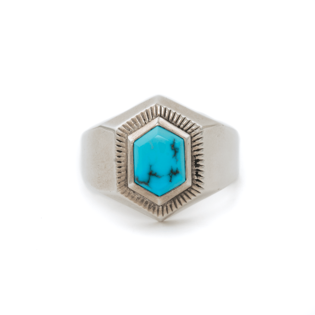 Silver x Egyptian Turquoise Deco "Roku" Solitaire Signet - Kingdom Jewelry