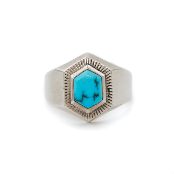 Silver x Egyptian Turquoise Deco "Roku" Solitaire Signet - Kingdom Jewelry