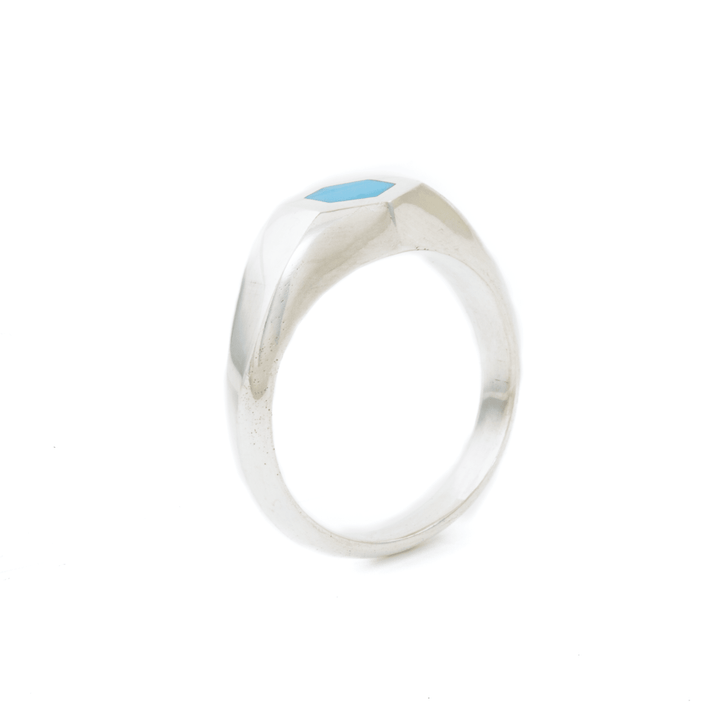 Silver x Egyptian Turquoise Hexagon Inlay Signet - Kingdom Jewelry