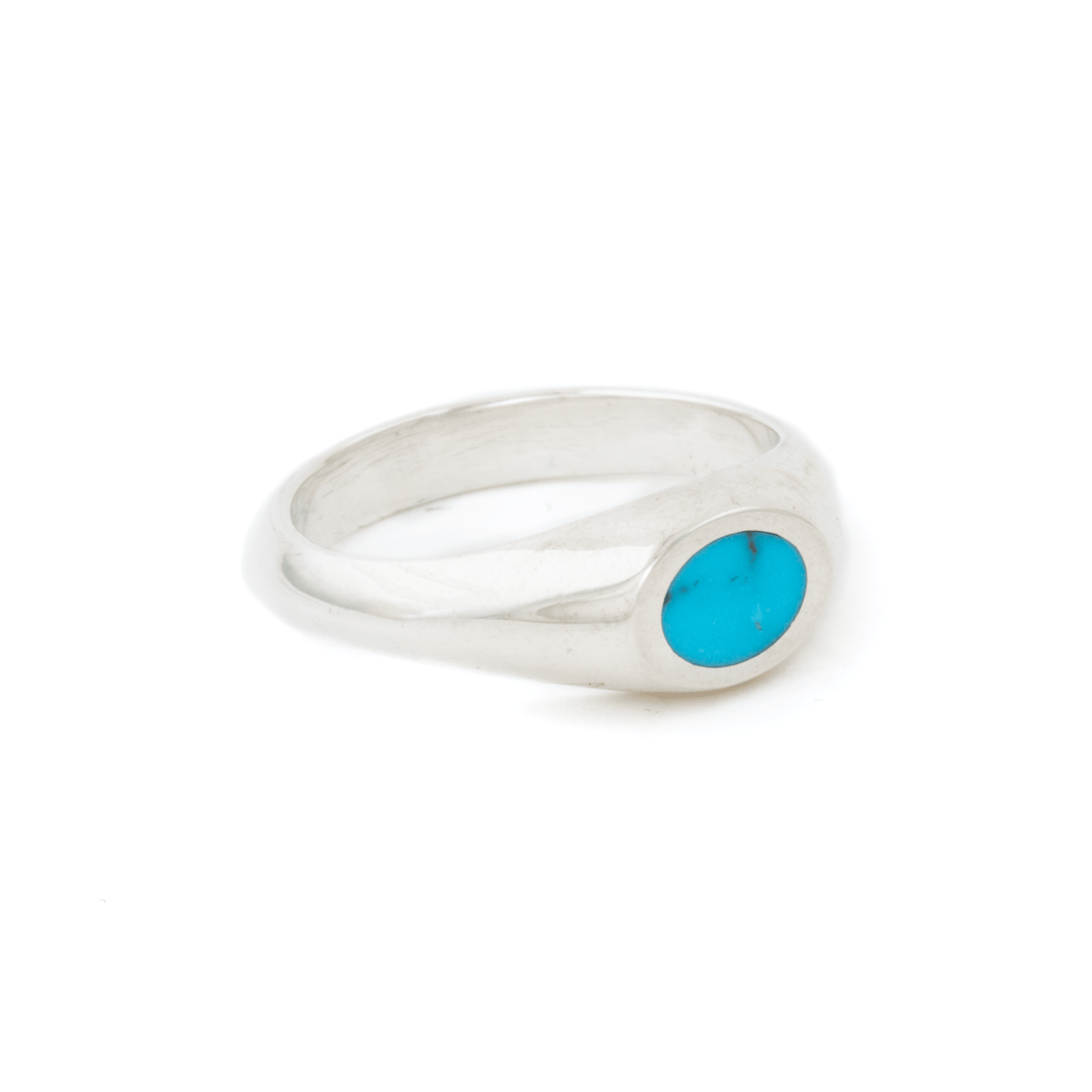 Silver x Egyptian Turquoise Oval Inlay Signet - Kingdom Jewelry