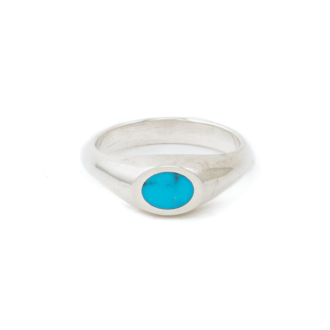 Silver x Egyptian Turquoise Oval Inlay Signet - Kingdom Jewelry