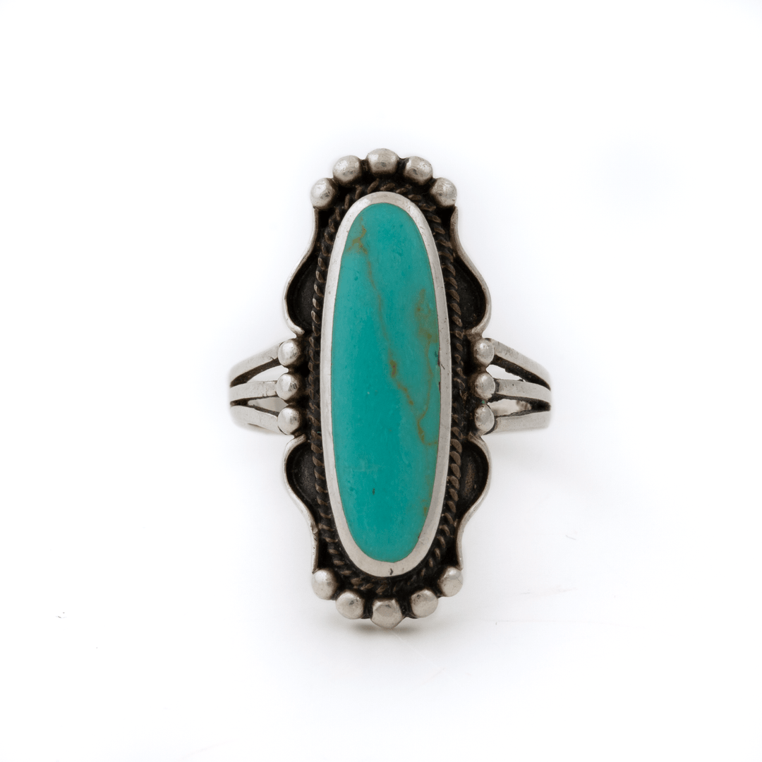 Silver x Ellipse 1970's Royston Turquoise Navajo Ring - Kingdom Jewelry