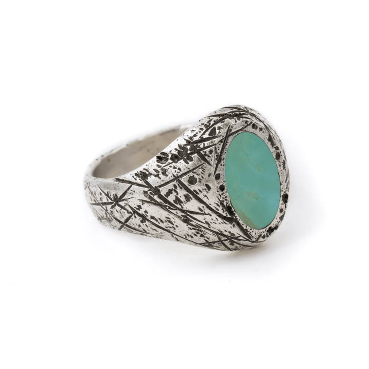 Silver x Ellipse Royston Inlay Distressed Signet - Kingdom Jewelry