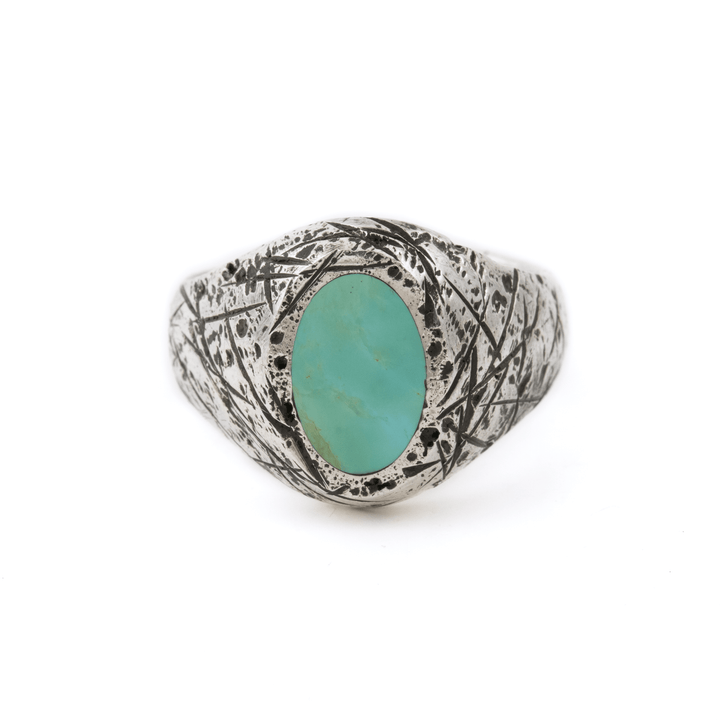 Silver x Ellipse Royston Inlay Distressed Signet - Kingdom Jewelry