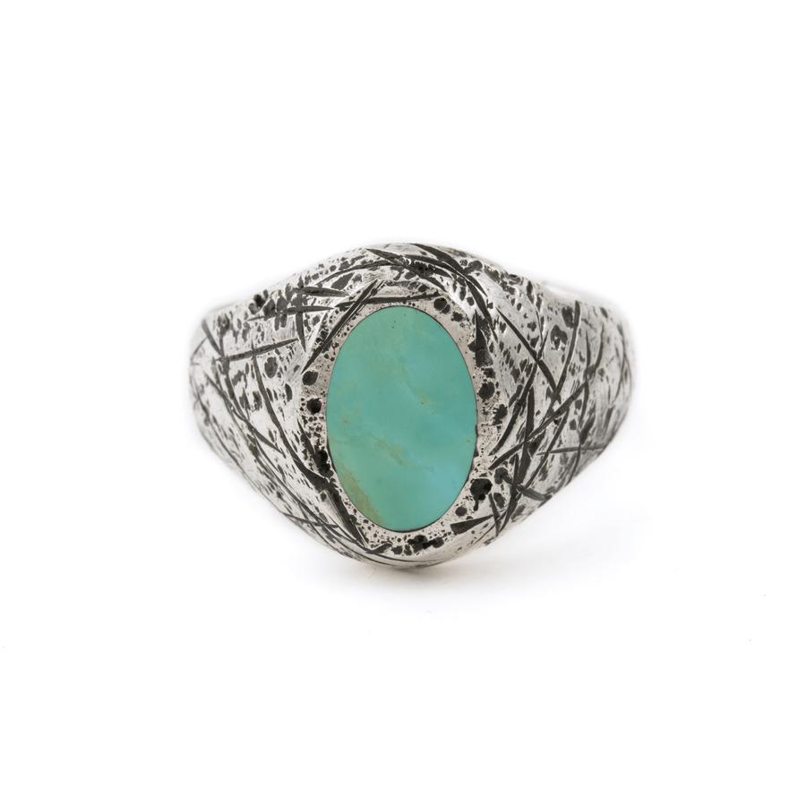 Silver x Ellipse Royston Inlay Distressed Signet - Kingdom Jewelry