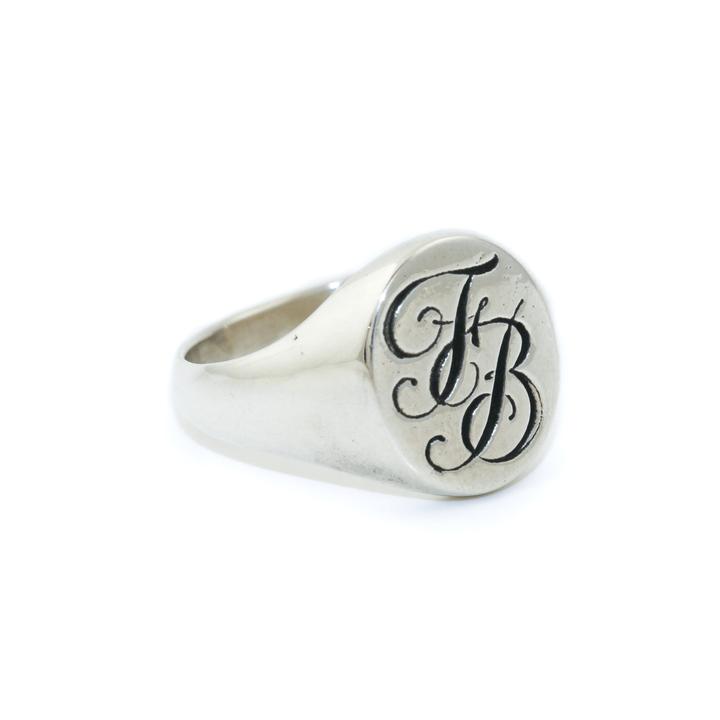 Silver x French Cursive "F.B" Monogram Signet - Kingdom Jewelry