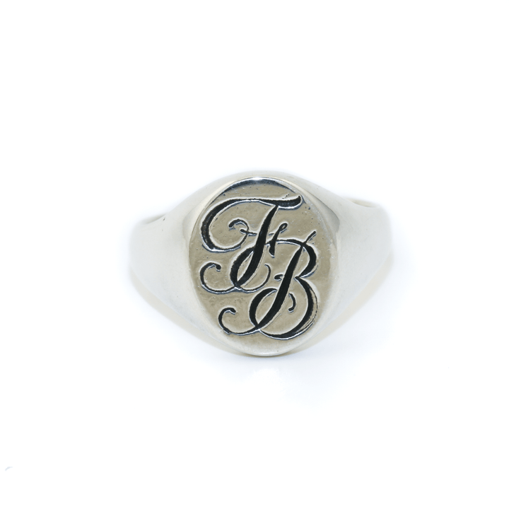 Silver x French Cursive "F.B" Monogram Signet - Kingdom Jewelry