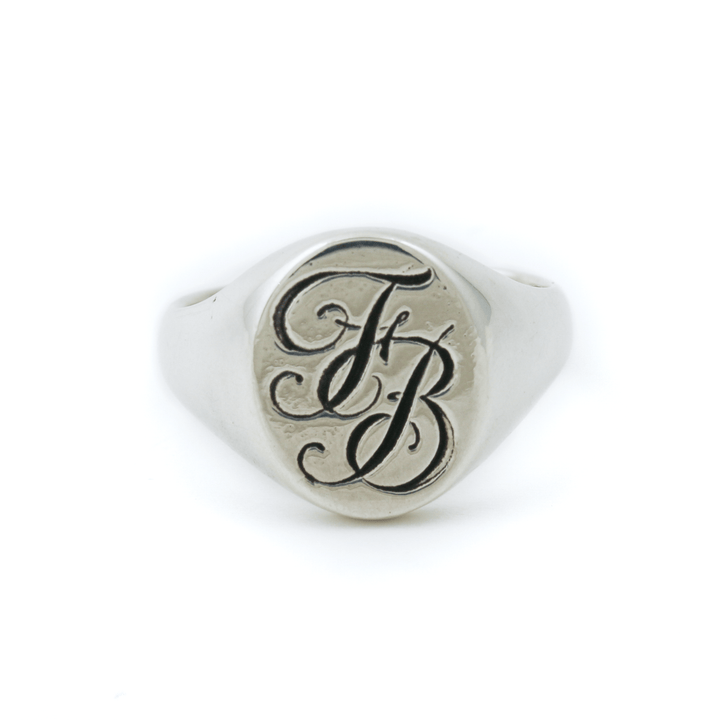 Silver x French Cursive "F.B" Monogram Signet - Kingdom Jewelry