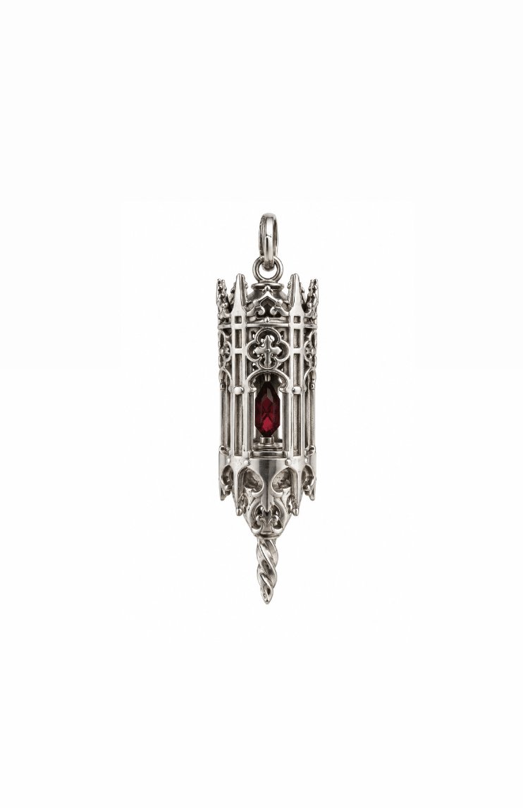Silver x Garnet "Gothica" Brutalist Steeple Pendant - Kingdom Jewelry