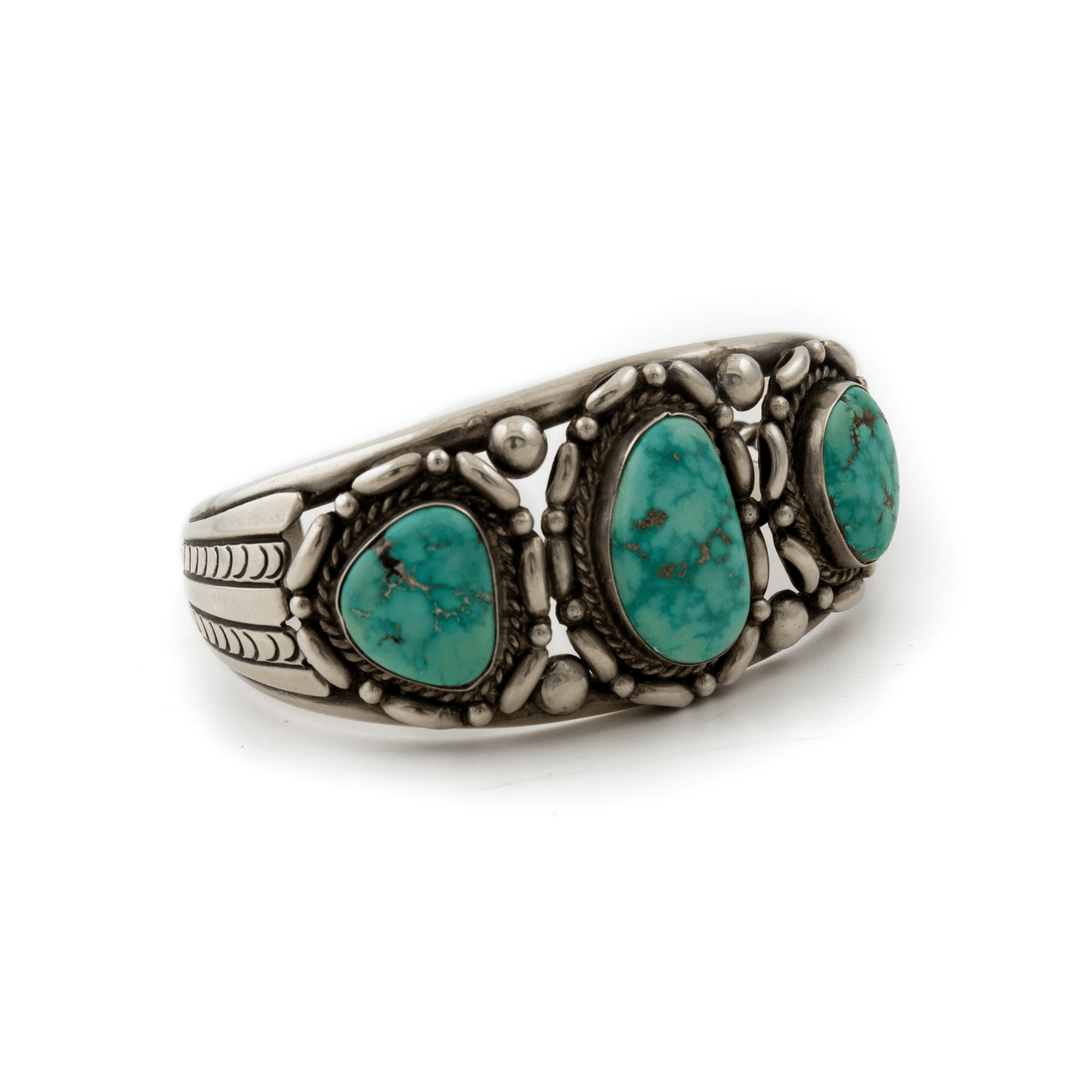 Silver x Heavy 1970's Mine 8 Turquoise Navajo Cuff - Kingdom Jewelry
