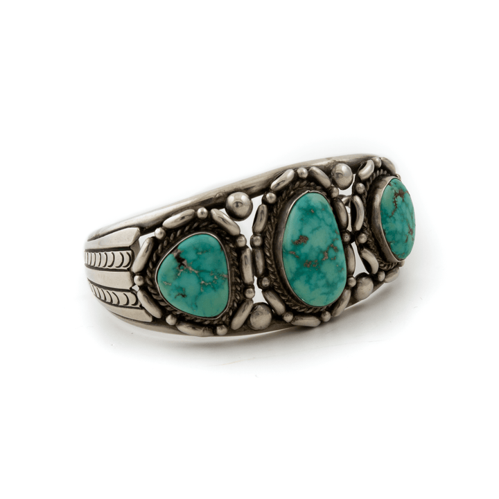 Silver x Heavy 1970's Mine 8 Turquoise Navajo Cuff - Kingdom Jewelry