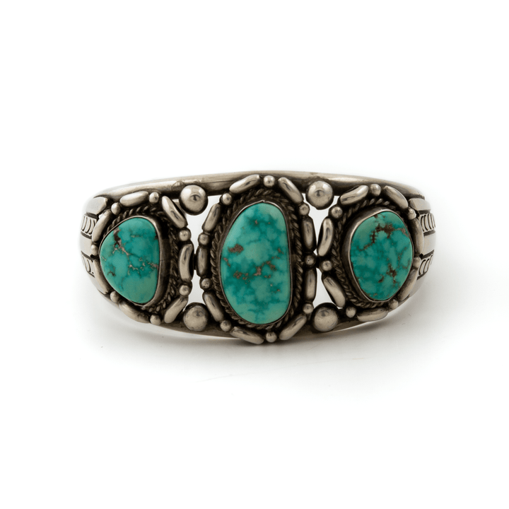 Silver x Heavy 1970's Mine 8 Turquoise Navajo Cuff - Kingdom Jewelry