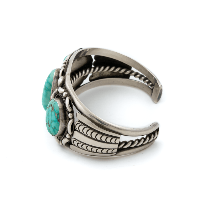Silver x Heavy 1970's Mine 8 Turquoise Navajo Cuff - Kingdom Jewelry