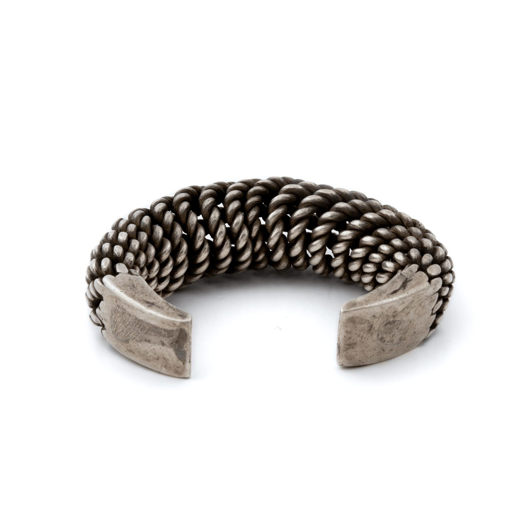 Silver x Heavy Antique Akha Torque Bracelet Cuff - Kingdom Jewelry