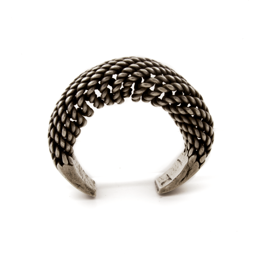 Silver x Heavy Antique Akha Torque Bracelet Cuff - Kingdom Jewelry