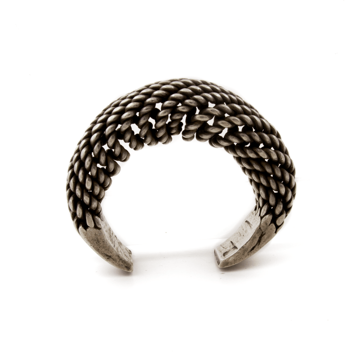 Silver x Heavy Antique Akha Torque Bracelet Cuff - Kingdom Jewelry