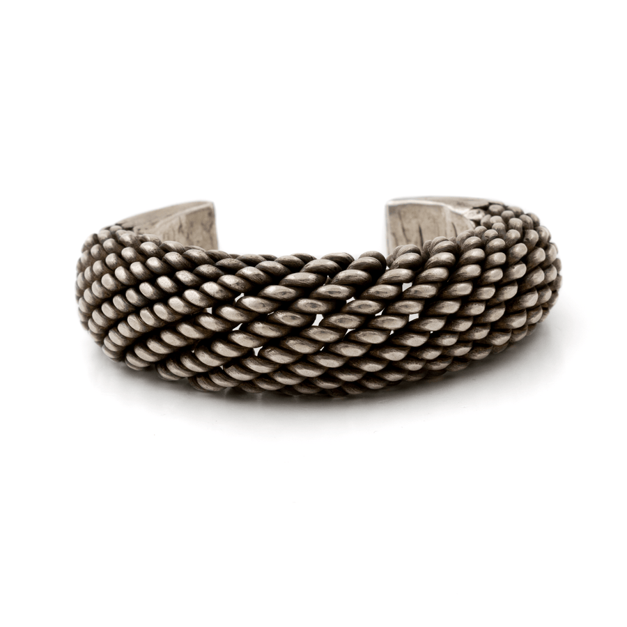 Silver x Heavy Antique Akha Torque Bracelet Cuff - Kingdom Jewelry