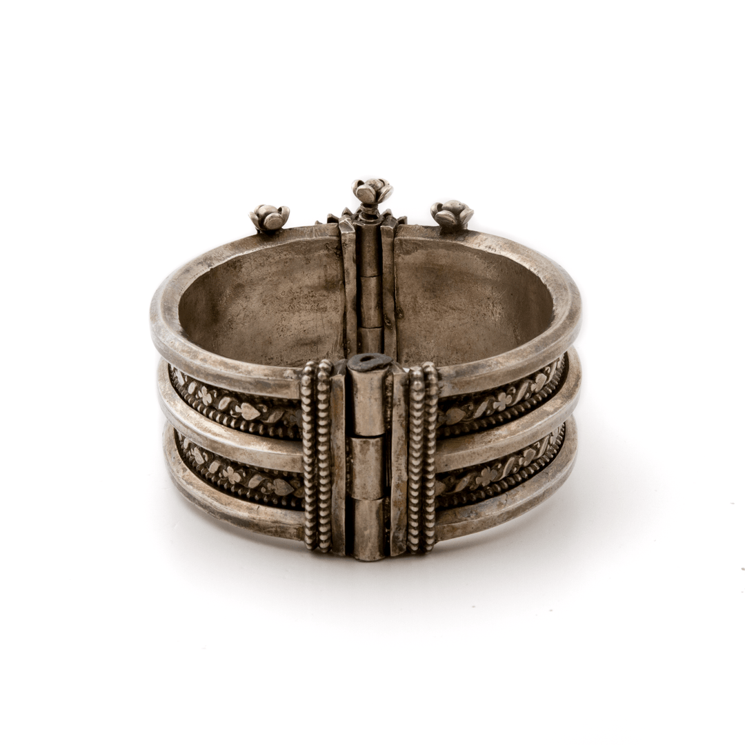 Silver x Heavy Tribal Sunflower Bangle Bracelet - Kingdom Jewelry