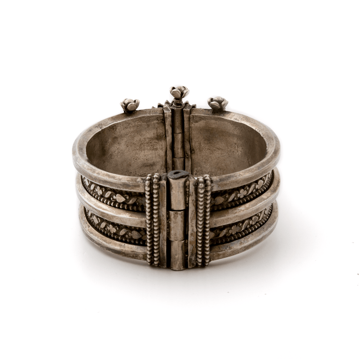 Silver x Heavy Tribal Sunflower Bangle Bracelet - Kingdom Jewelry