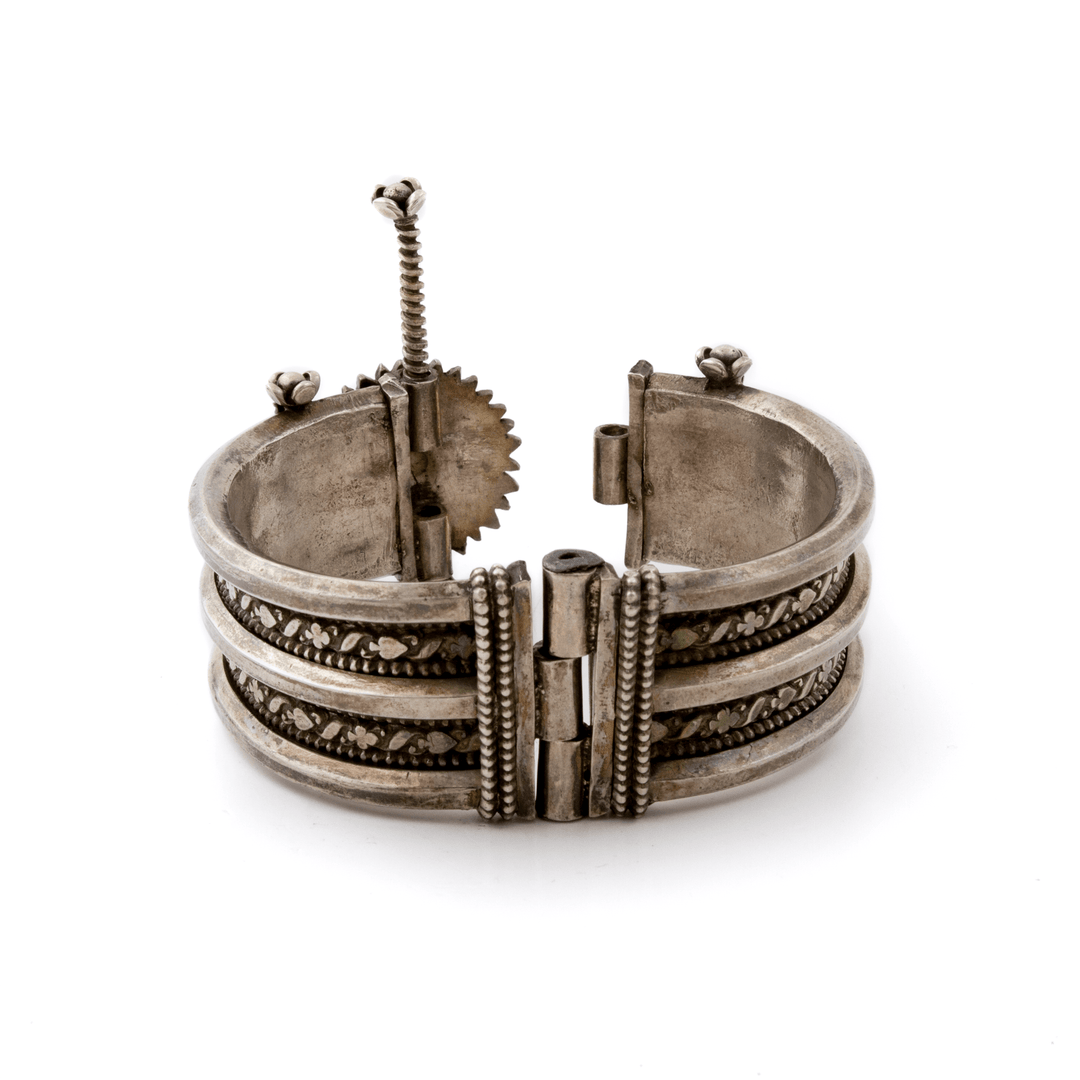 Silver x Heavy Tribal Sunflower Bangle Bracelet - Kingdom Jewelry
