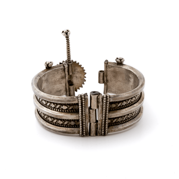 Silver x Heavy Tribal Sunflower Bangle Bracelet - Kingdom Jewelry