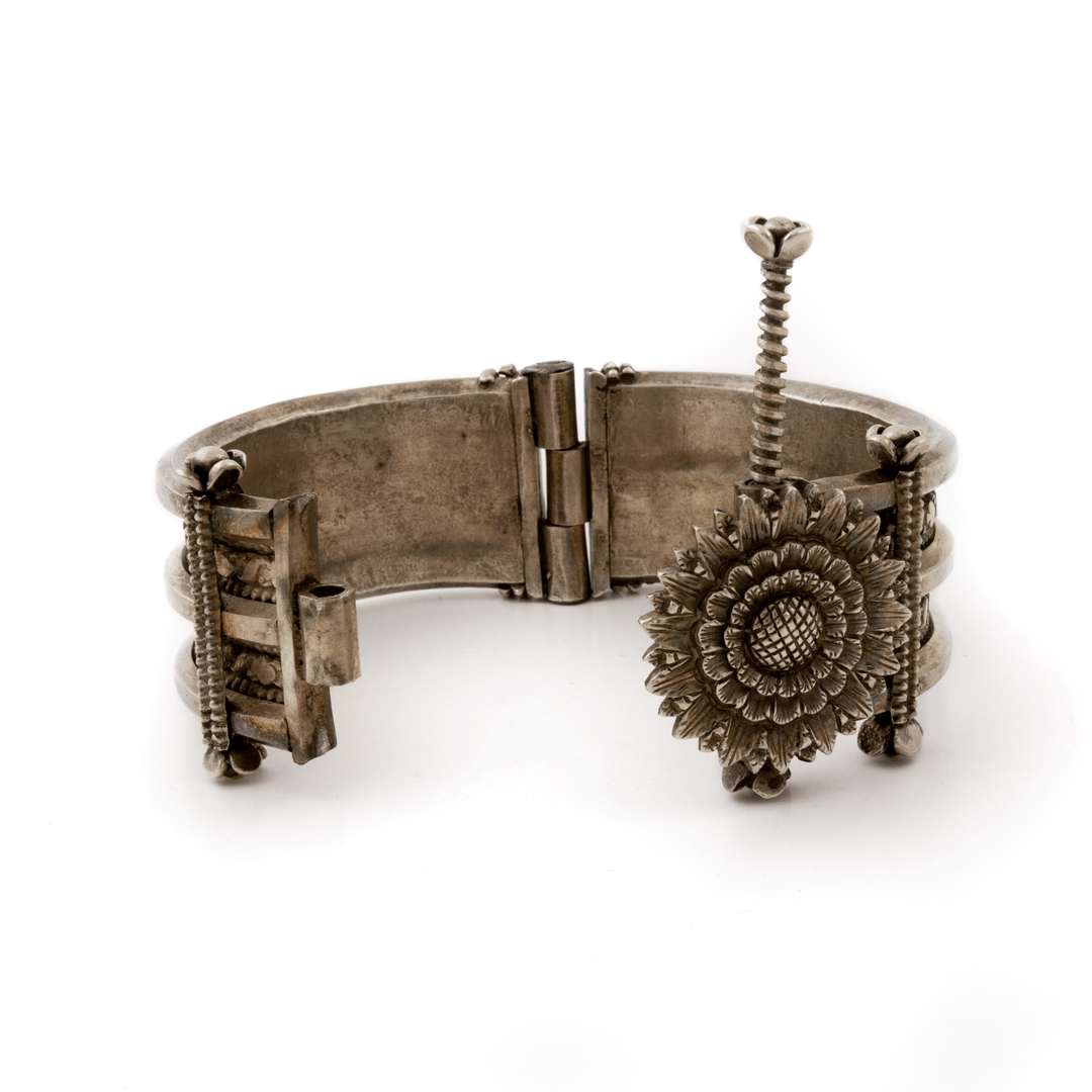 Silver x Heavy Tribal Sunflower Bangle Bracelet - Kingdom Jewelry