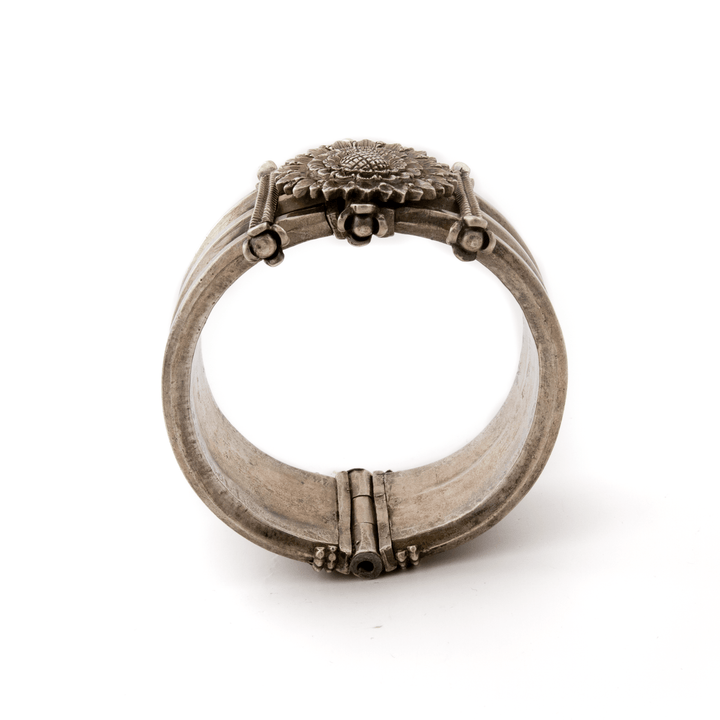 Silver x Heavy Tribal Sunflower Bangle Bracelet - Kingdom Jewelry
