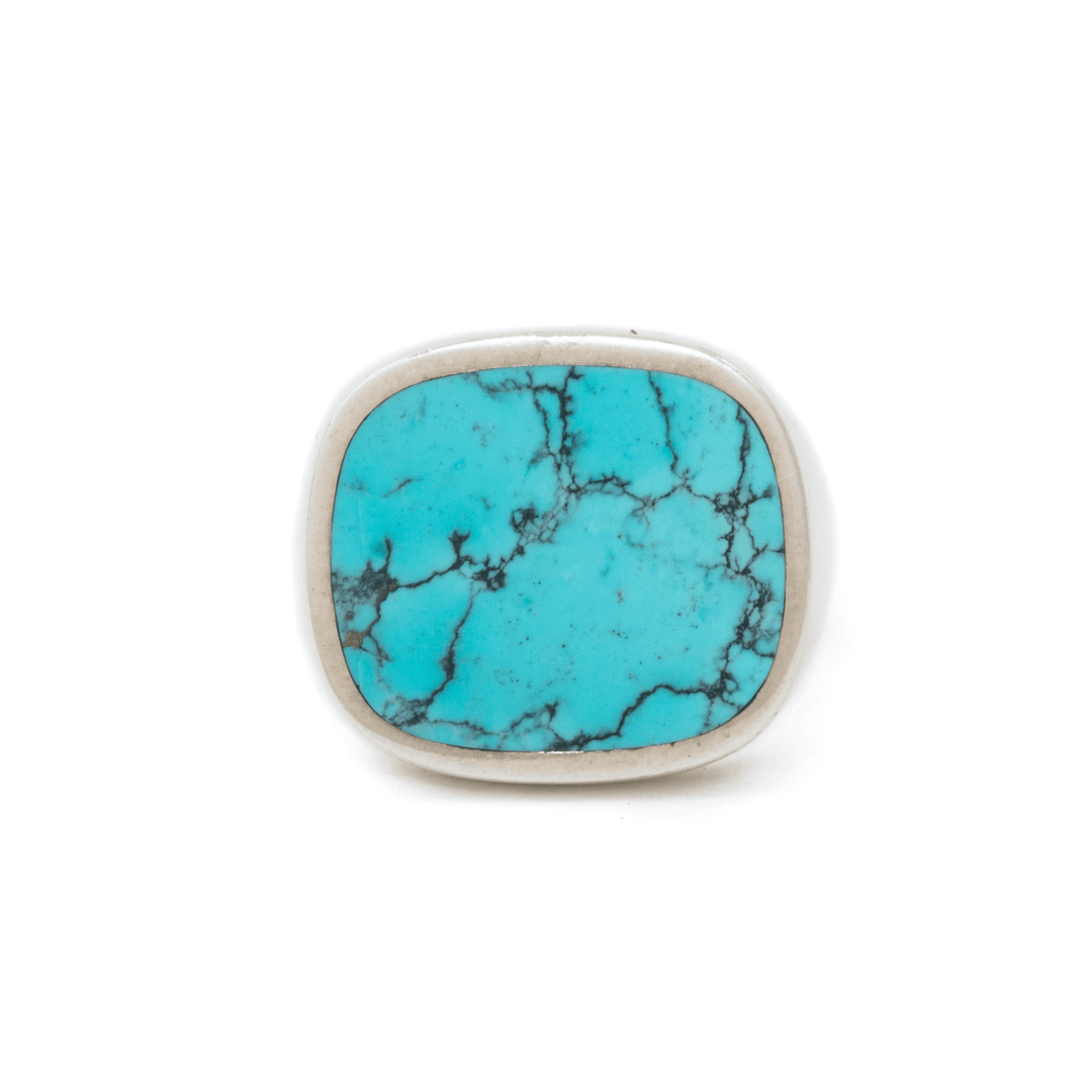 Silver x Hubei Turquoise Cushion Inlay Signet - Kingdom Jewelry