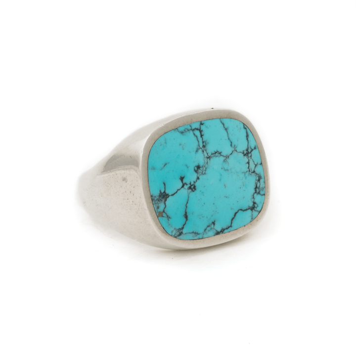 Silver x Hubei Turquoise Cushion Inlay Signet - Kingdom Jewelry