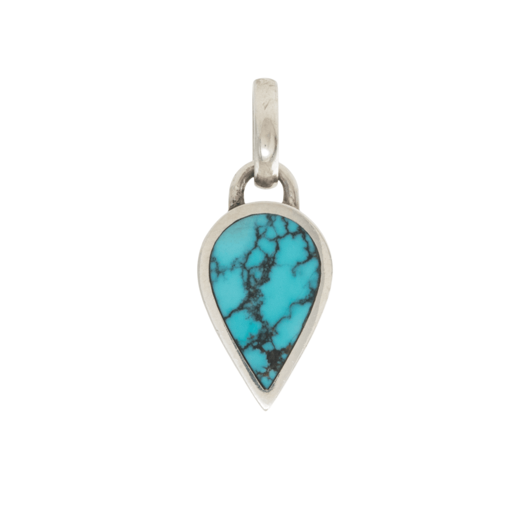 Silver x Hubei Turquoise Teardrop Inlay Pendant - Kingdom Jewelry