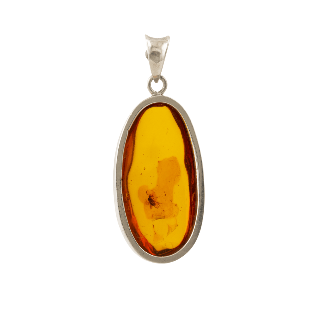 Silver x Insect - Embedded Oval Amber Pendant - Kingdom Jewelry