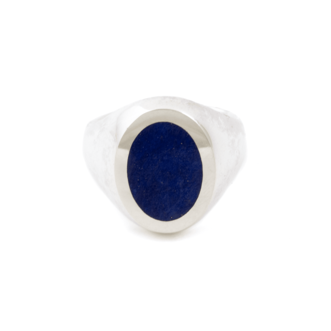 Silver x Large Lapis Lazuli Oval Inlay Signet - Kingdom Jewelry