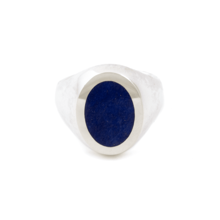 Silver x Large Lapis Lazuli Oval Inlay Signet - Kingdom Jewelry