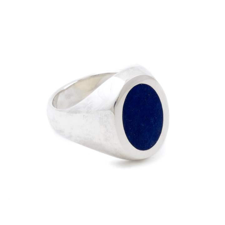 Silver x Large Lapis Lazuli Oval Inlay Signet - Kingdom Jewelry