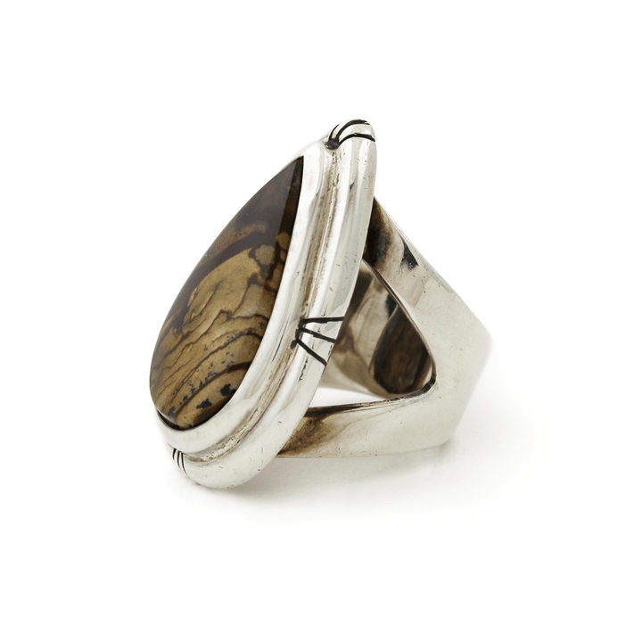 Silver x Magnificent Deschutes Jasper Teardrop Signet - Kingdom Jewelry
