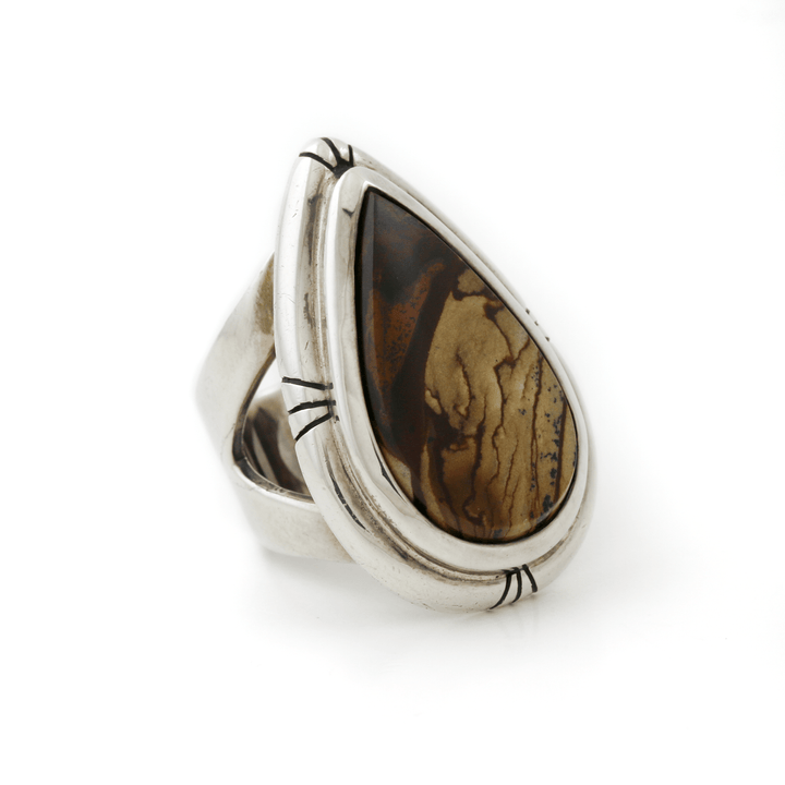 Silver x Magnificent Deschutes Jasper Teardrop Signet - Kingdom Jewelry
