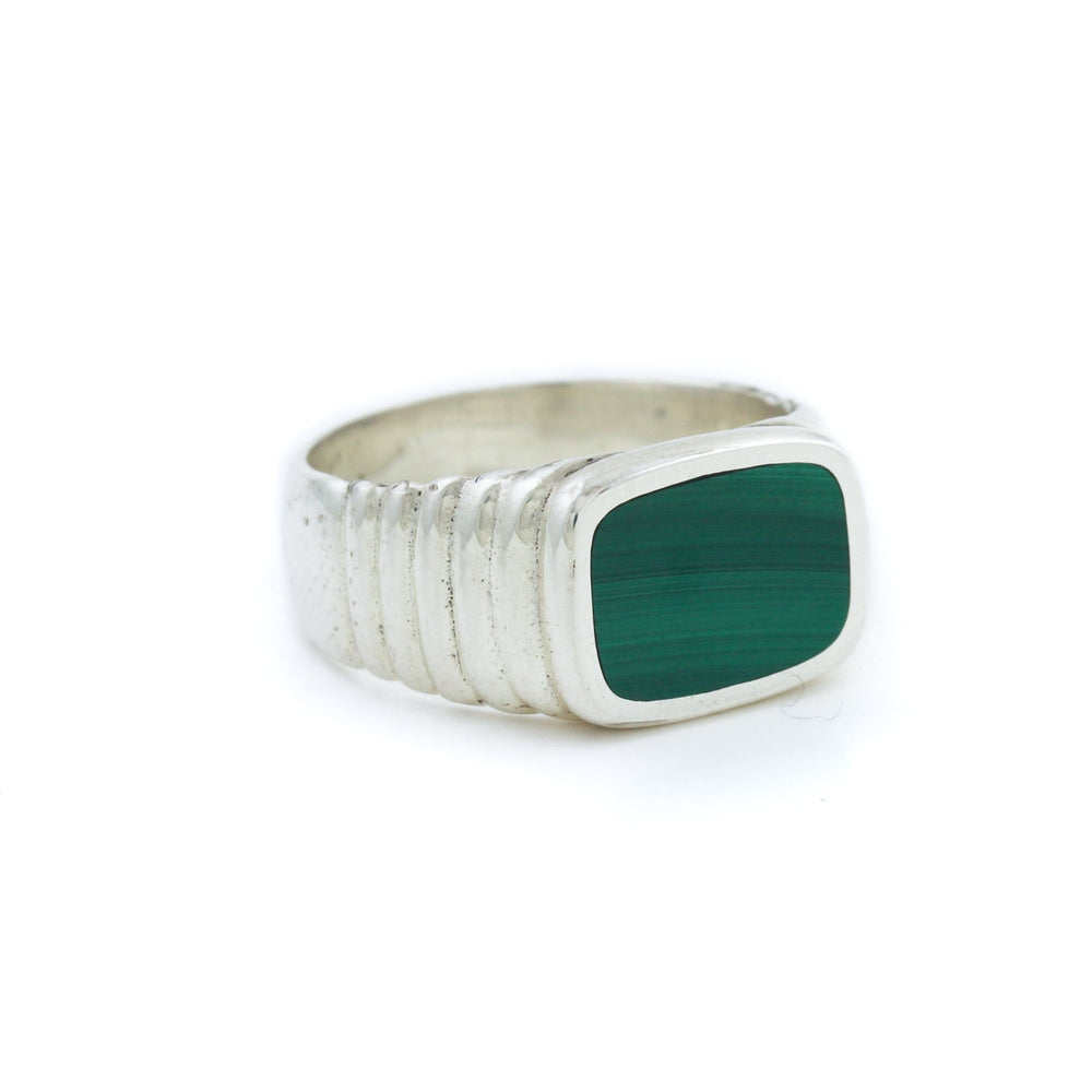 
                      
                        Silver x Malachite Ridged Cushion Inlay - Kingdom Jewelry
                      
                    